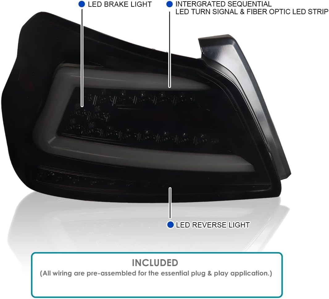 SPEC-D TUNING Black Smoke LED Tail Lights w/White Sequential LED Tube Compatible with 2015-2021 Subaru WRX/WRX STI Left + Right Pair Assembly