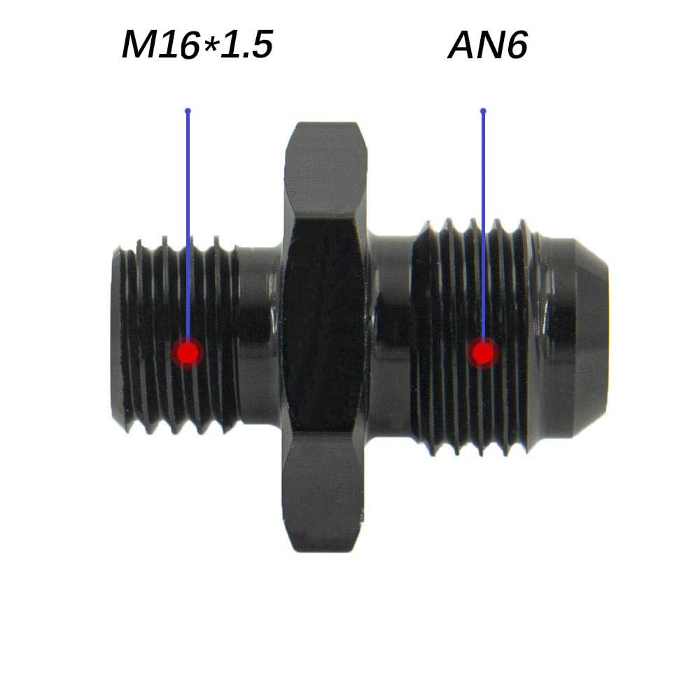 YSIL Adaptador de manguera de combustible métrico macho 6AN a M16 x 1,5 mm, aleación de aluminio, superficie anodizada negra, 2 unidades