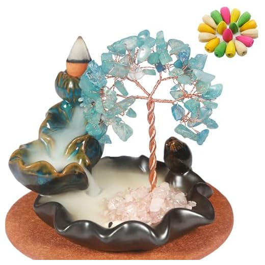 Waterfall Incense Holder with Aquamarine Crystals