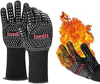 Inedit Heat Proof Gloves - Oven Gloves - Extreme Heat And Fire Resistant (Up to 800°C / 1472°F) - BBQ/Fireplace/Stove/Grill/Hot Pot/Welding Gloves