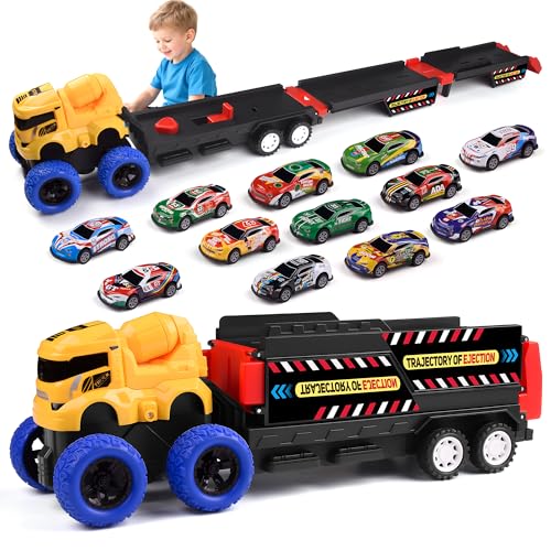 Havnidy Construction Truck Toy Cars for 3-10 Year Old Boy Gifts Folding Race Car Track Toy Transporter Toy Truck Presents for Birthday Christmas