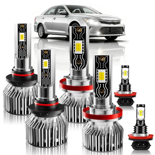 Image of Car Light Bulbs Set Fit for Toyota Camry 2007 2008 2009 2010 2011 2012 2013 2014, 800% Brightness 6500K White Lights, High Beam Low Beam Fog Lights Combo, Plug n Play, IP68 Pack of 6