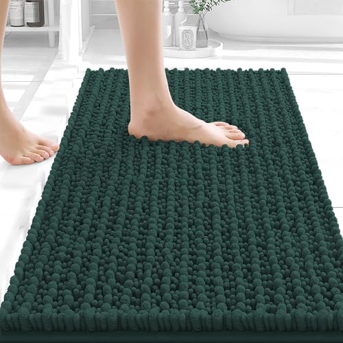 Image of OLANLY Bathroom Rug Mat 24x16, Thick Soft and Absorbent Chenille Bath Mat, Non-Slip Rubber Backing, Machine Washable Quick Dry Bath Rugs for Tub Shower Floor, Home Decor Accessories, Blackish Green
