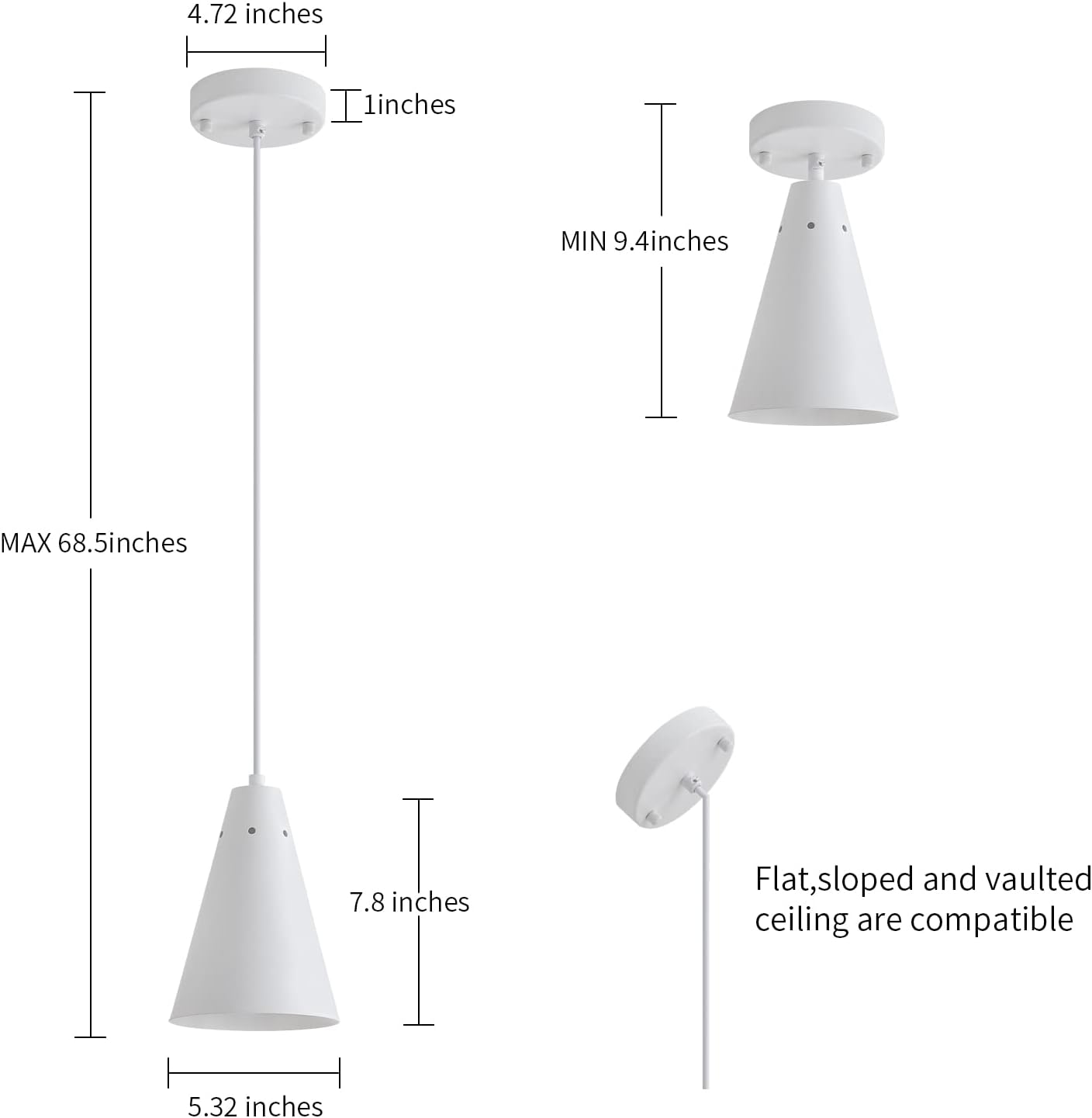 Dijiahua White Pendant Lights Kitchen Island,Dining Room Light Fixtures Over Table 3 Pack with Cone Metal Shade, Modern Farmhouse Mini Chandeliers,Adjustable Cord Hanging Lighting for Bar,Sink