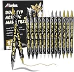 Stylos de peinture en acrylique métallique, 12PCS or, argent, blanc, noir, double pointe marqueurs métalliques, Stylo de séchage rapide en acrylique pour roche, bois, verre, tissu, toile, céramique, métal