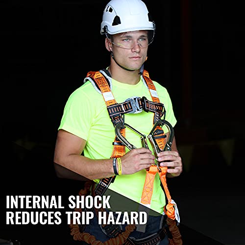 Image of Malta Dynamics 4.5' to 6' Fall Protection Double Leg Stretch Internal Shock Absorbing Lanyard with 1 Steel Snap Hook and 2 Rebar Hooks, OSHA /ANSI Compliant