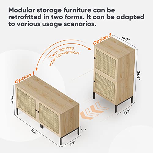 Xiao Wei Storage Cabinet With 2 Handmade Natural Rattan Doors, Mid Century Rattan Organizer With 2 Types Of Assembly Methods And Adjustable Shelf For Living Room, Hallway, Entryway, Natural Color #TOP1