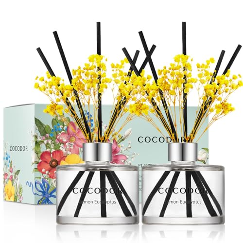 Image of COCODOR Preserved Real Flower Reed Diffuser /Lemon Eucalyptus / 6.7oz(200ml) / 2 Pack /Reed Diffuser Set, Oil Diffuser & Reed Diffuser Sticks, Home Decor & Office Decor, Fragrance and Gifts
