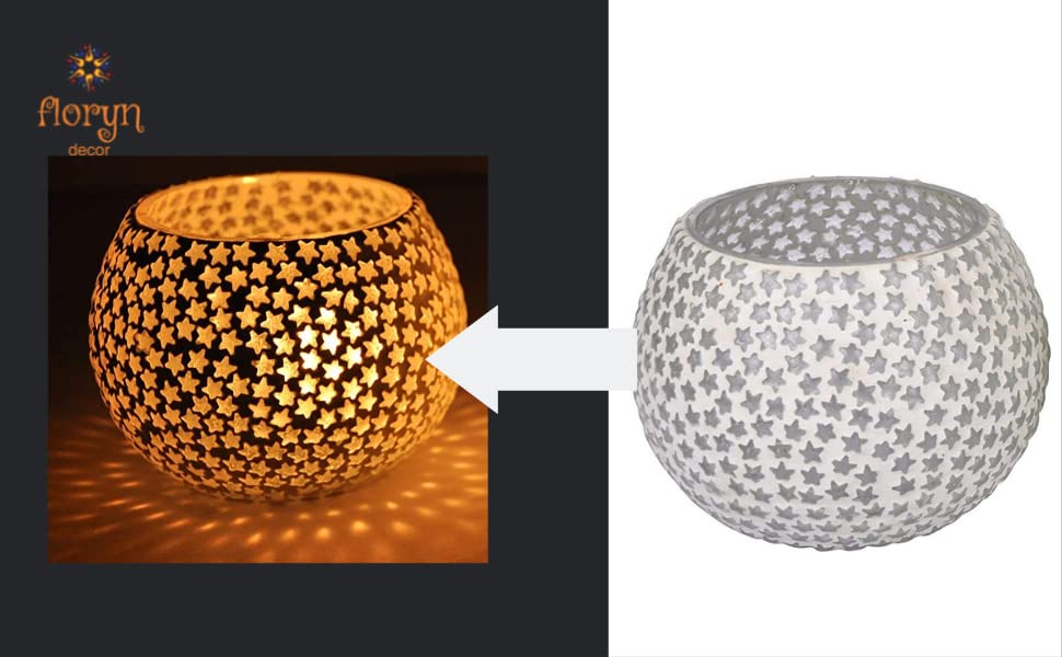 Image of Floryn Decor Morrocan Mosaic Candle Holders | Home Light Decorations Items | Mosaic Glass Tealight Holder | Best lamp for Diwali Decoration | Pack of 3 (with 3 Tealight Candle Free)