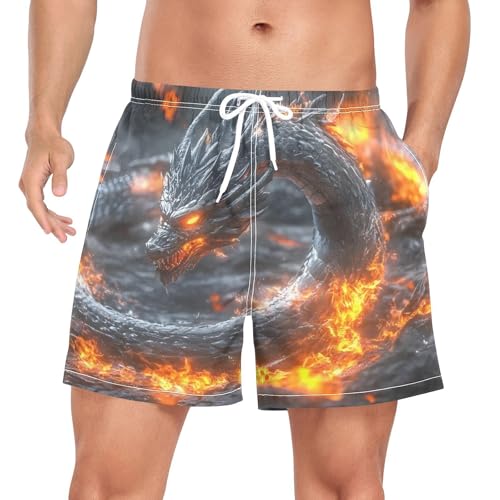 Dragon Cool Mens Swim Trunks with Liner, Cool Quick Dry Beach Swim Shorts, Swimwear Bathing Suits S