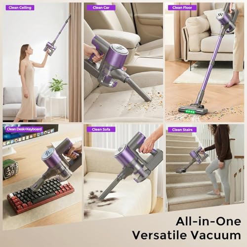 Image of Cordless Vacuum Cleaner,Vacuum Cleaner for Home with Brushless Motor,Lightweight Stick Vacuum with Self-Standing and Touch Screen,Hardwood Floor Vacuum for Pet Hair,Carpets,Tile(Wisteria Purple)
