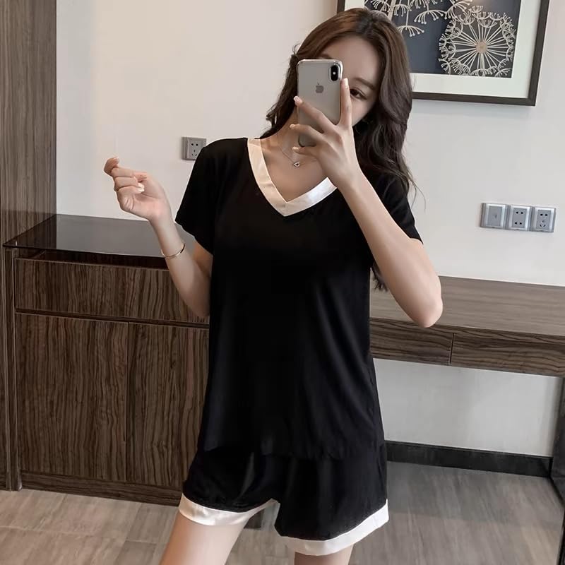 Image of Joyaria Cooling Pajamas Bamboo Viscose Women Short Sleeve V Neck PJ Shorts Set