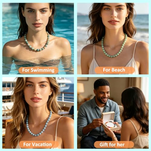Image of GINAZL Natural Stone Beaded Choker Necklace for Women, Chunky Multicolor Gemstone Handmade Necklace, Boho 12MM Bead Summer Beach Jewelry Gifts for Women
