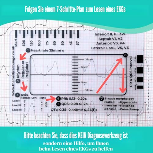 HQRKOTM 2 PCS ECG 7-Stufen-Linealkarte für ECG/EKG Interpretation, Tragbare Tasche, Kunststoff, 85.6 mm x 53.98 mm, Medizinisches Instrument, Einfacher Kunststoffaufbau,ecg 7 step ruler