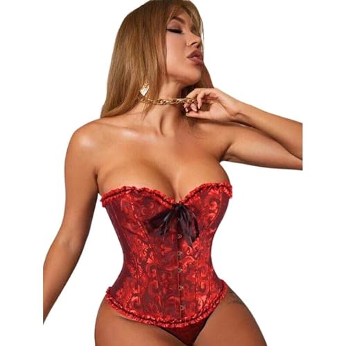 Corset Corpete Corselet Reduz e Modela Cintura Valoriza Busto Linha Casual Floral Vermelho Bordô M40
