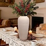 Tall Ceramic Vase 12 Inch Neutral Textured Vase,Cream Ceramic Vase for Home Decor,Farmhouse Tall Ceramic Flower Vase for Dining Table,Living Room,Kitchen,Bedroom,Entryway