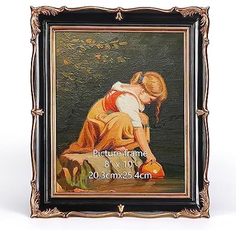 PHAREGE Vintage Picture Frame 8x10 Black Gold, 8 by 10 Ornate Decorative Antique Frame with Mat for 5x7 Photo, Fancy Matted Frame for Desktop or Wall, Horizontal or Vertical Cover
