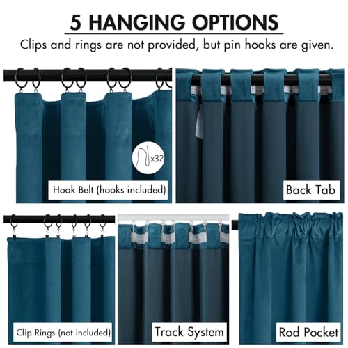 Image of MIULEE Velvet Curtains 50W x 90L 2 Panels Peacock Blue Blackout Curtains | Luxury velvet fabric, pinch pleat design, back tab hooks, thermal insulated, blackout light blocking, for living room bedroom