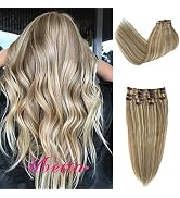 Clip in Blonde Highlights Human Hair Extensions with Ash Blonde Straight Weft Remy Hair Extension...