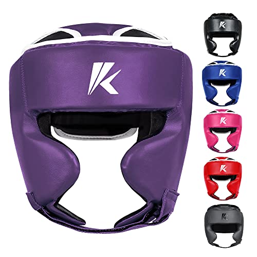 Kruzak Unisex Boxing Headgears - Mma Training, Adjustable Padded, Kara,Muay Thai Headgear, Kickboxing, Sparring, Martial Arts, Karate, Taekwondo Mma Body Equipment - Purple - Large/X-Large #TOP22
