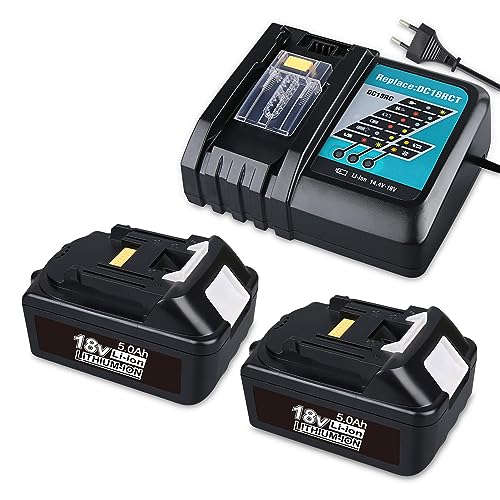 VANTTECH 2x BL1850 18V 5.0Ah Akkus + Ladegerät - Kompatibel Mit Makita 18V System