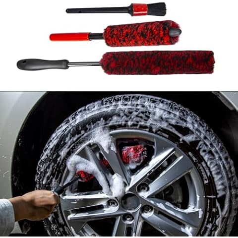 Car Wheel Brush Kit (3 Pack), Synthetic Soft Brush and Detail Brush Cover
