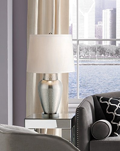 360 Lighting Rupert Modern Table Lamp 25" High Brushed Nickel Metal Hammered Vase White Linen Tapered Drum Shade For Bedroom Living Room House Home Bedside Nightstand Office Kids Family #TOP23