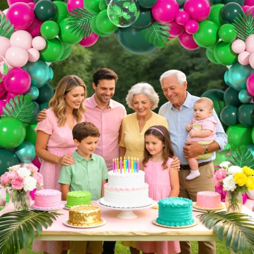Image of Ouddy Life 157pcs Tropical Balloons Arch Garland Kit, Hawaiian Summer Luau Party Decorations, Hot Pink Dark Green Orange Palm Leaves Balloons for Aloha Flamingo Beach Pool Baby Shower Birthday Decor