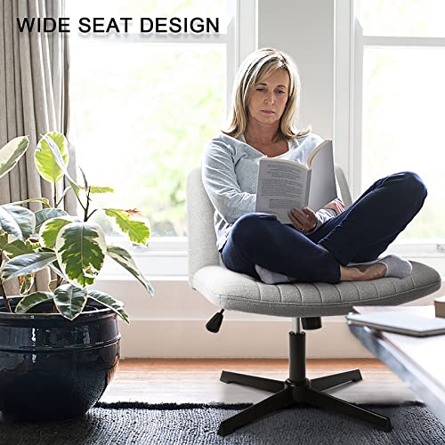 Lemberi Fabric Padded Desk Chair No Wheels, Armless Wide Swivel Home Office Desk Chair,120°Rocking Mid Back Ergonomic Computer Task Vanity Chairs For Office, Home, Make Up,Small Space, Bed Room,Gray #TOP1