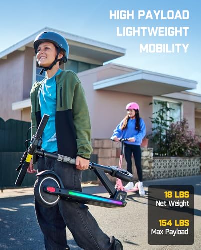 FanttikRide T9 Apex Electric Scooter for Kids 4.3-5.6 ft, 200 W Motor, LED Colorful Lights with Bluetooth Music Speaker, 7/10/12 MPH Digital Display, Adjustable Height, Foldable, Up to 40 mins