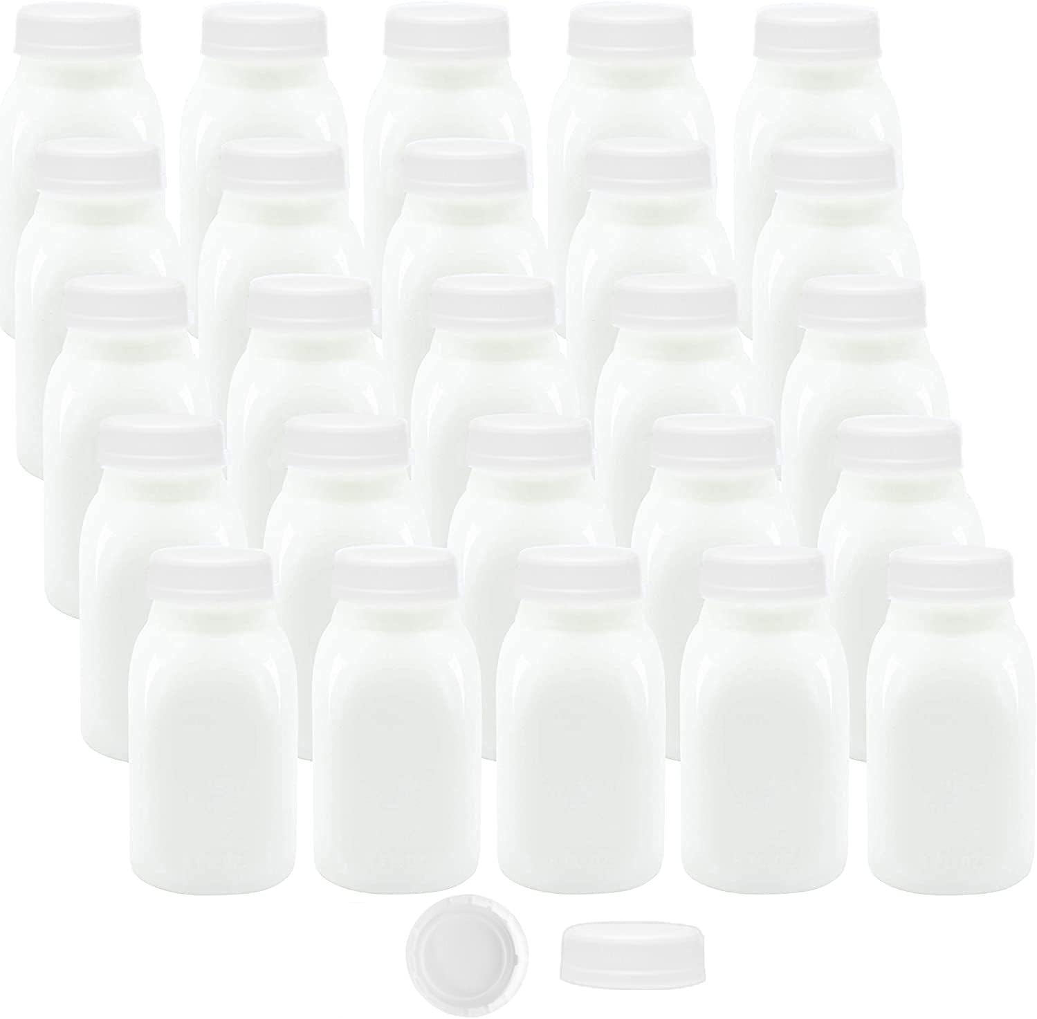 8 oz Small Empty Plastic Milk Drink Bottle with Tamper Proof Lids Bulk 35 Pk