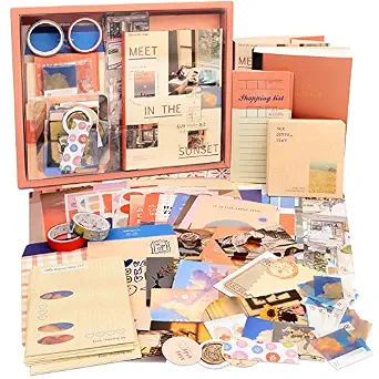 HASTHIP Paper Vintage Scrapbook Sticker Washi Tape Gift Set Vintage Theme Washi Tape Set Aesthetic Decorative Sticker Set For Bullet Journal, Scrapbook,Junk Journal,Diy Craft