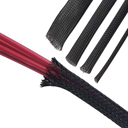 3-100mm Black Mesh Cable Sleeves Wire Protecting Nylon Tight PET Expandable Insation Sheathing Braided Sleeving 1/5/100/200M - (Color: 5M, Inside Diameter: 100 mm)