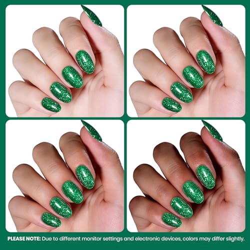 Image of Beetles Green Gel Nail Polish - EverGleam Glitter Gel Polish, 15ml Soak Off UV LED Shimmer Emerald Green Nail Art Color, Long Lasting Glossy Manicurefor Salon and DIY Nail
