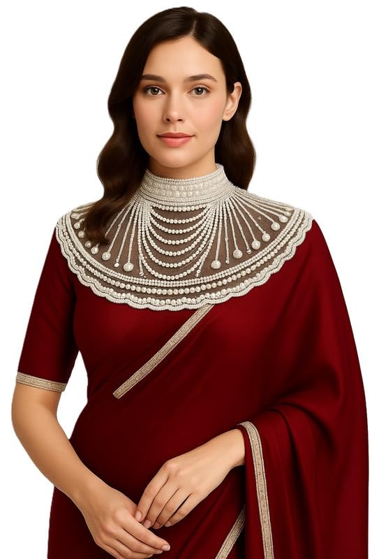 Women's Beaded Net Poncho Cape White Pearl Capelet | Pair It Beautifully with Sarees, Suits or Blouses or Western Styles-picture-30