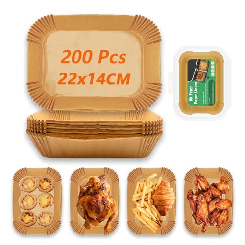 Marakruki Air Fryer Liners, 200pcs Air Fryer Liners Rectangle-14 * 22CM, Dual Zone Air Fryer Parchment Liners, Disposable Paper Liner for 9L-11L Ninja Air Fryer (Rectangular-14 * 22cm-200Pcs)