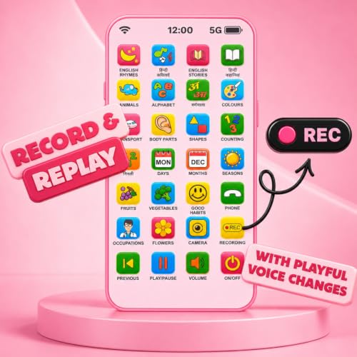 Image of Mashes Kids Phone with Voice Recording, 28 Learning Functions, Hindi & English Educational Toy Phone Pretend Play Mobile for Boys & Girls 2+ Years