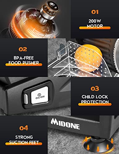 Midone Meat Slicer 200W Electric Deli Food Slicer With Two Removable 7.5’’ Stainless Steel Blade, Adjustable Thickness For Home Use, Child Lock Protection, Black #TOP4