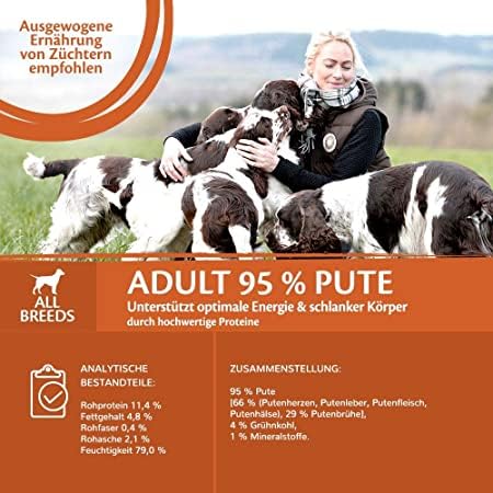 Wellness CORE 95% 6 x 400g, Truthahn & Grünkohl – Hundefutter Nass, stückige Pastete für ausgewachsene Hunde, getreidefrei, natürlich, hypoallergen, proteinreich, hoher Fleischanteil