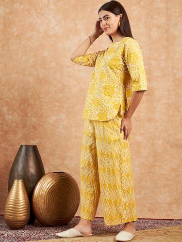 Image of Modeve Women Printed Cotton Night Suit Set with Pyjama /Pallazo Women Lower || Women Pyjama || Lounge Pants II Night Wear