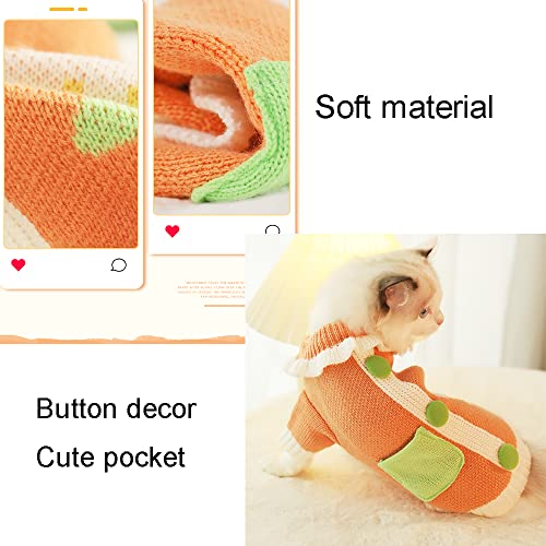ANIAC Orange Cat Sweater for Cats Warm Puppy Clothes for Small Dog Button Kitten Knitwear Doggy Sweatshirt Winter Pet Clothing for Chihuahua Yorkie Pug Poodle (Large, Orange-2) - Image 4