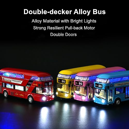 Image of DEUSON ECOM Double Decker Toys For Kids Bus Diecast Metal Bus Alloy London Bus Light & Music Open Door Collection Bus Toys For Boy Kids, Multicolor