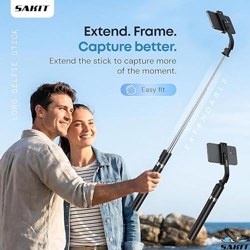Image of Sakit T9 Selfie Stick Tripod, 67 Inch (170CM) Reinforced Tripod for Mobile Phone, Multi-Functional Bluetooth Long Selfie Stick for Travel,Vlogging,Compatible with iPhone and All Smartphones