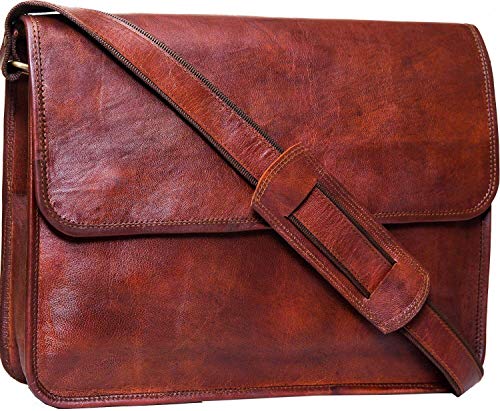 16 INCH Leather Vintage Messenger Laptop Bag for Women