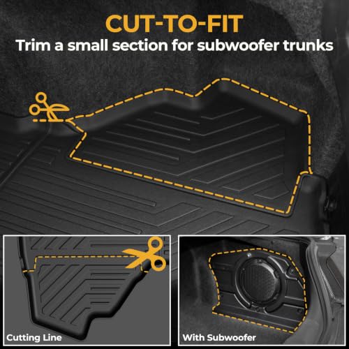 Image of Floor Mats for 2015-2023 Ford Mustang Accessories | Trimmable Subwoofer Design, Not for Mach-E, Full-Coverage Mats Set with Cargo Liner, 3D Custom Fit, Odorless TPE