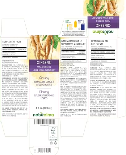 Naturalma BATMGINSENG4OZ Ginseng (Panax Ginseng) Root Alcohol-Free Tincture - 4 Fl Oz Liquid Extract In Drops - Herbal Supplement thumb #1