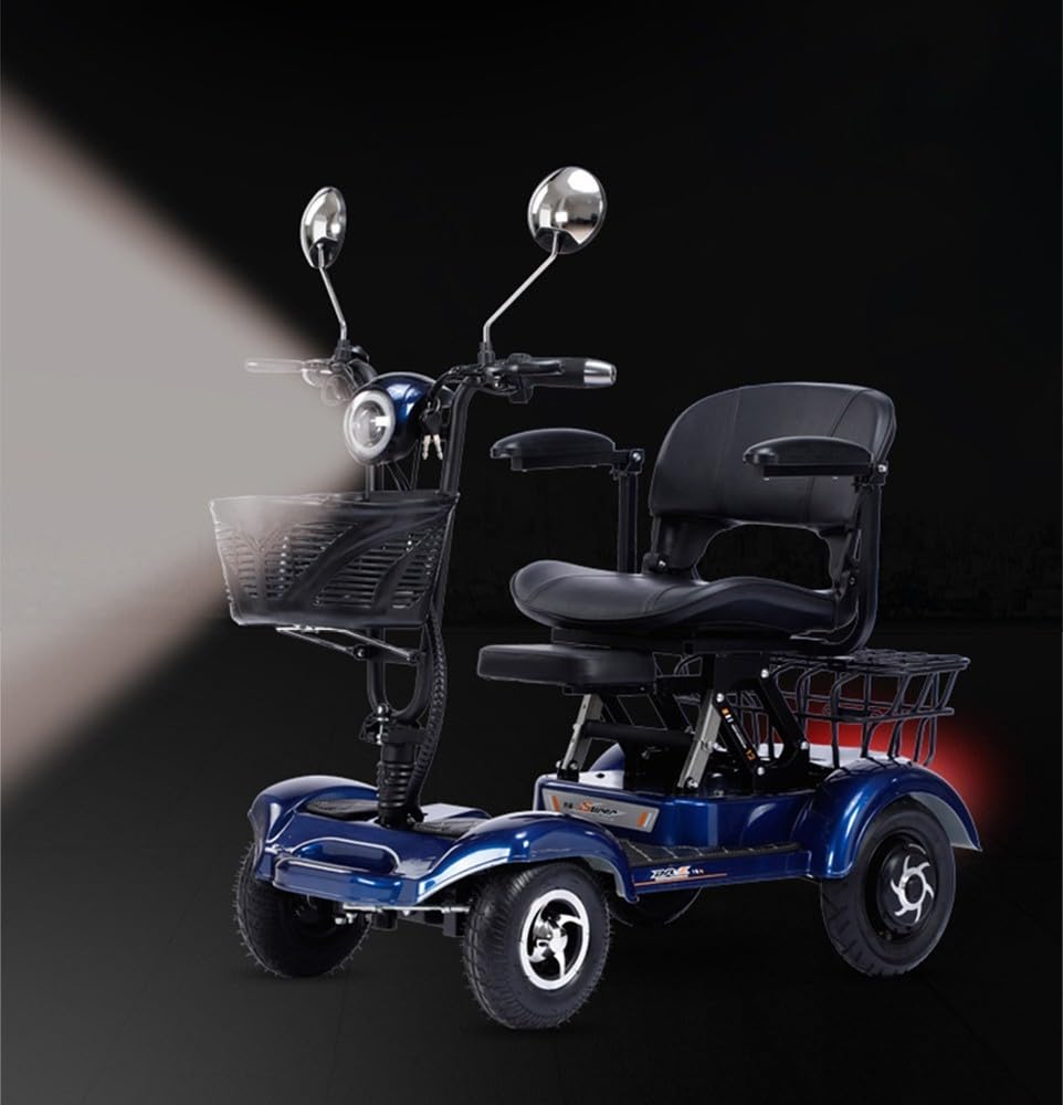 4 Ruedas Scooters Movilidad Servicio Pesado para Adultos Mayores Capacidad 200 Kg 380W 48V 20Ah Scooter Demovilidad Plegable Portátil Iluminación LED Completa para Ancianos B