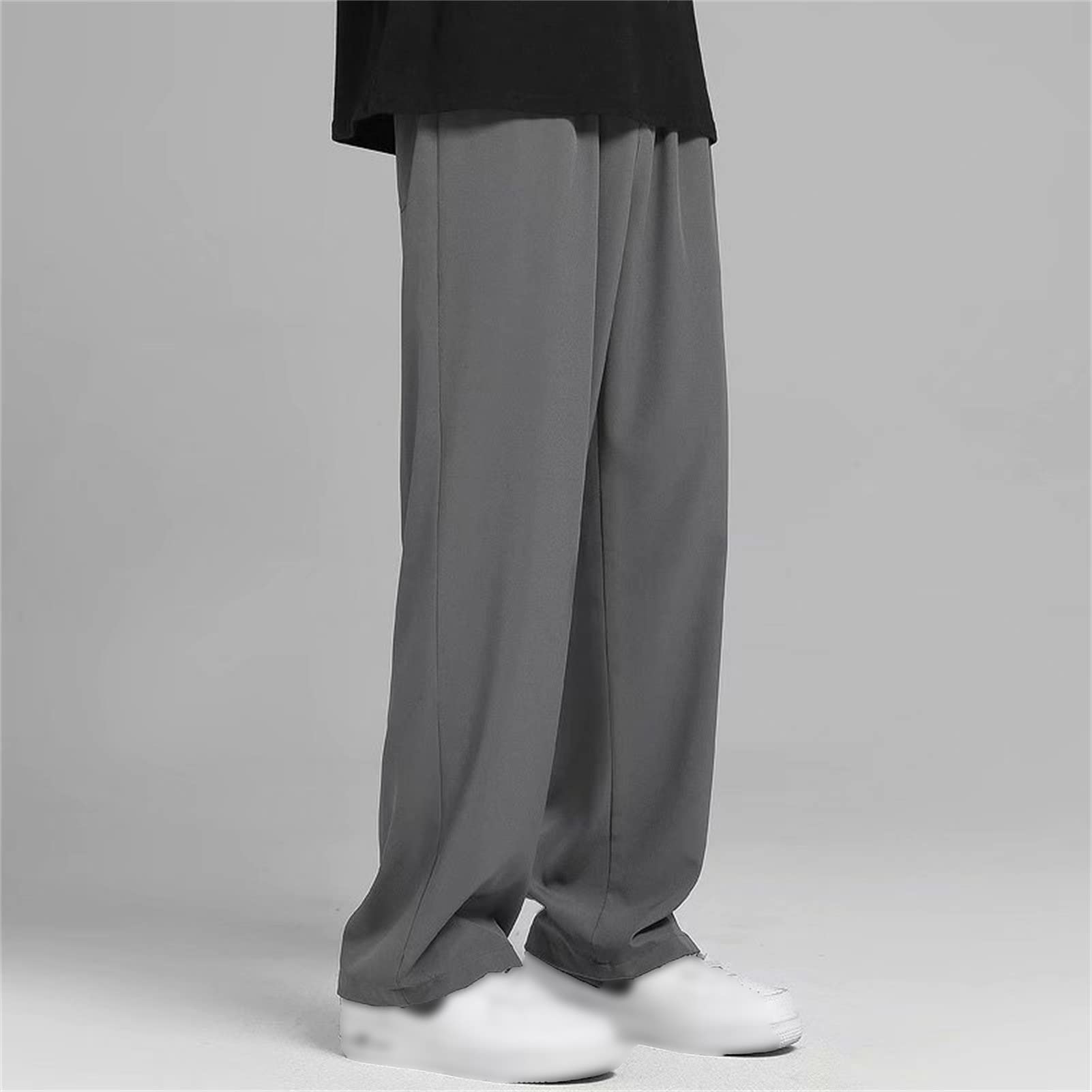 Men's Loose Fit Dress Pant Classic Casual Wide Leg Suit Pant Solid Color Lightweight Business Trousers Streetwear (Dark Grey,3X-Large)