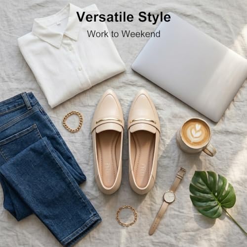 Image of MUSSHOE Loafers for Women Pointed Toe: Dressy Gold Bit Flats, Suede BusinessCasual Slip On Shoes for Office Work,Interview & Teacher