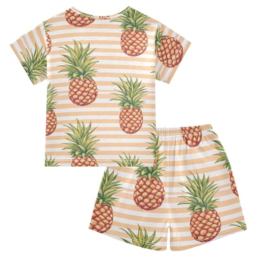 ALAZA Cute Pineapples Stripes Pajama Set Short Sleeve Sleepwear Soft Lounge Nightwear2